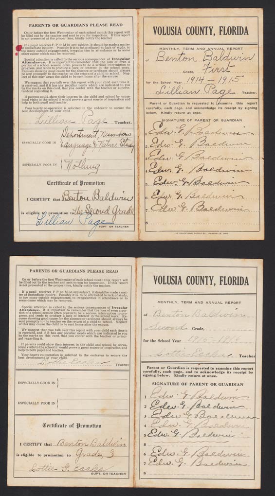 B.R. Baldwin, Report Cards, 1914-16 (Source: Baldwin Family) 